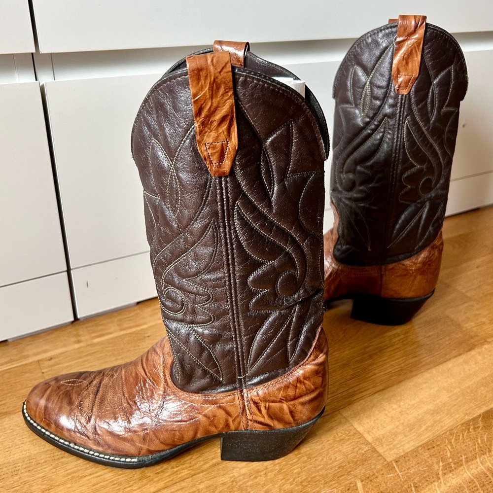 Vintage Brown & Tan Leather Cowboy Boots